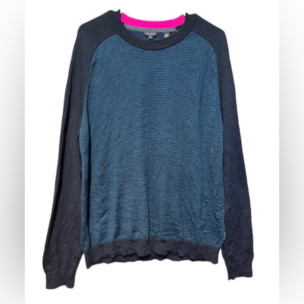 Ted Baker London Striped Raglan Jumper Navy Blue Wool Blend Men’s 2XL (6)